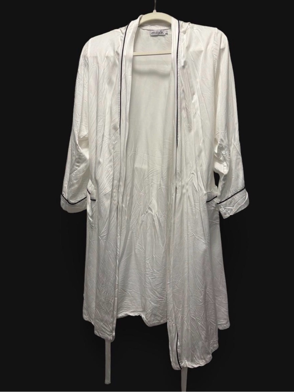 Ettitude Sateen White Robe with Black Sateen Trim